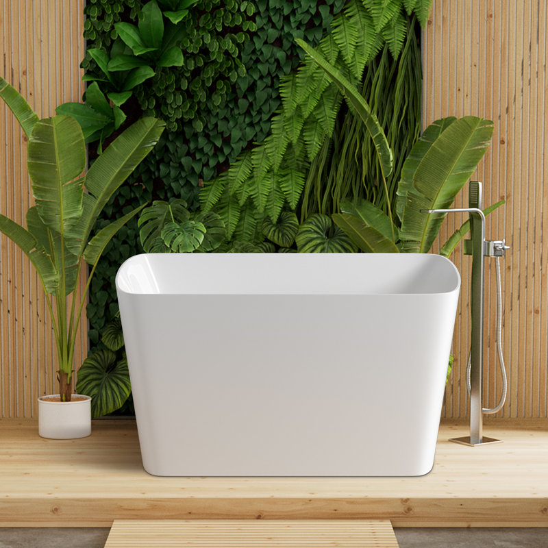 Mokleba 47" L x 27" W Freestanding Soaking Acrylic Bathtub with Seat